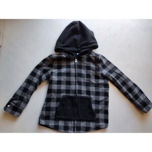 Andy & Evan Boys Grey Black Buffalo Plaid Full Zip Hoodie Flannel Jacket Size 5